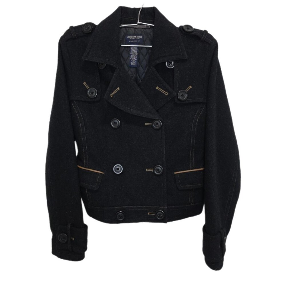 1243 American Eagle Wool Blend Double Breasted Cropped Jacket Sz.S/P Womens